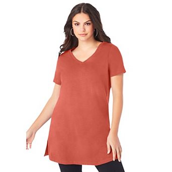 Roaman's Women's Plus Size Plus Size Cotton Short Sleeve V-Neck Ultimate Tunic