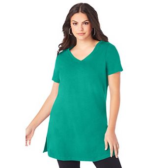 Roaman's Women's Plus Size Plus Size Cotton Short Sleeve V-Neck Ultimate Tunic