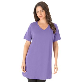 Roaman's Women's Plus Size Cotton Short Sleeve V-Neck Ultimate Tunic