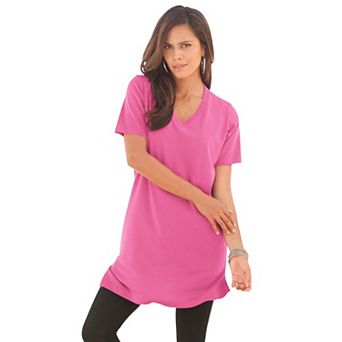 Roaman's Women's Plus Size Plus Size Cotton Short Sleeve V-Neck Ultimate Tunic