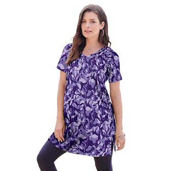 Roaman's Women's Plus Size Plus Size Cotton Short Sleeve V-Neck Ultimate Tunic