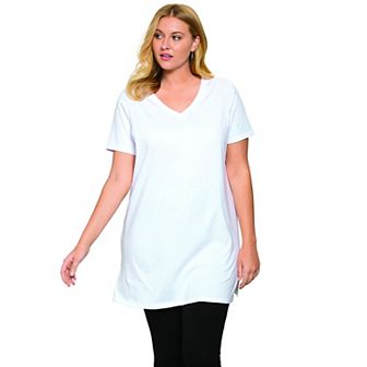 Roaman's Women's Plus Size Plus Size Cotton Short Sleeve V-Neck Ultimate Tunic