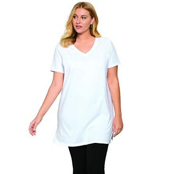 Roaman's Women's Plus Size Cotton Short Sleeve V-Neck Ultimate Tunic