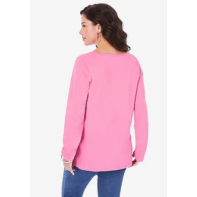Roaman's Women's Plus Size Ultimate Long Sleeve V Neck Tee