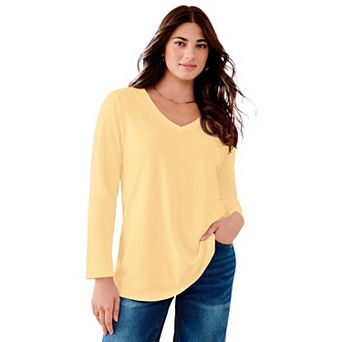 Roaman's Women's Plus Size Ultimate Long Sleeve V Neck Tee