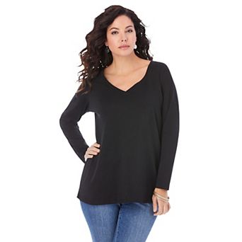 Roaman's Women's Plus Size Ultimate Long Sleeve V Neck Tee