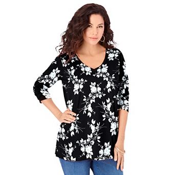 Roaman's Women's Plus Size Ultimate Long Sleeve V Neck Tee