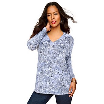 Roaman's Women's Plus Size Ultimate Long Sleeve V Neck Tee