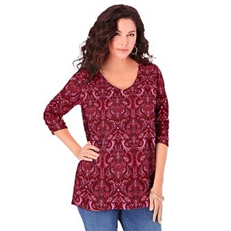 Roaman's Women's Plus Size Ultimate Long Sleeve V Neck Tee