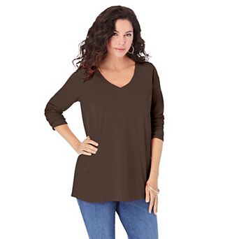 Roaman's Women's Plus Size Ultimate Long Sleeve V Neck Tee