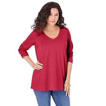Roaman's Women's Plus Size Ultimate Long Sleeve V Neck Tee
