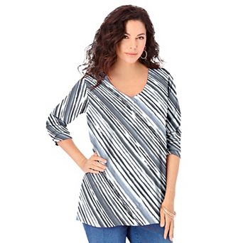 Roaman's Women's Plus Size Ultimate Long Sleeve V Neck Tee