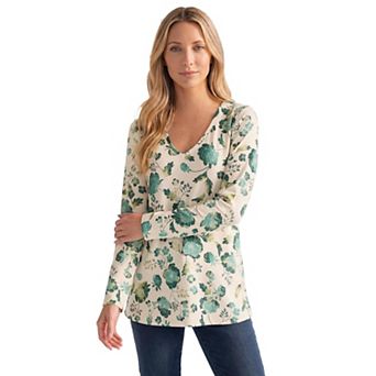 Roaman's Women's Plus Size Ultimate Long Sleeve V Neck Tee