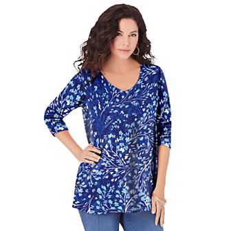 Roaman's Women's Plus Size Ultimate Long Sleeve V Neck Tee