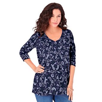 Roaman's Women's Plus Size Ultimate Long Sleeve V Neck Tee