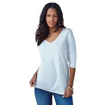 Roaman's Women's Plus Size Ultimate Long Sleeve V Neck Tee