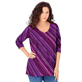 Roaman's Women's Plus Size Ultimate Long Sleeve V Neck Tee