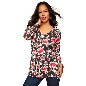 Roaman's Women's Plus Size Ultimate Long Sleeve V Neck Tee