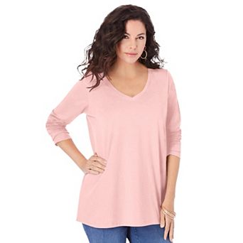 Roaman's Women's Plus Size Ultimate Long Sleeve V Neck Tee