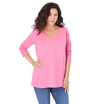 Roaman's Women's Plus Size Ultimate Long Sleeve V Neck Tee