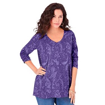 Roaman's Women's Plus Size Ultimate Long Sleeve V Neck Tee