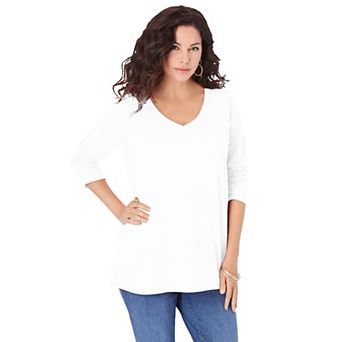 Roaman's Women's Plus Size Ultimate Long Sleeve V Neck Tee