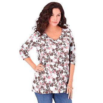 Roaman's Women's Plus Size Ultimate Long Sleeve V Neck Tee