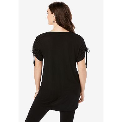 Roaman's Women's Plus Size Ruched Sleeve Ultra Femme Tunic