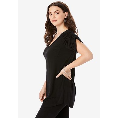 Roaman's Women's Plus Size Ruched Sleeve Ultra Femme Tunic