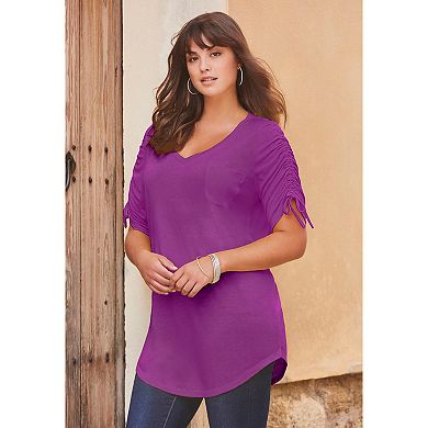 Roaman's Women's Plus Size Ruched Sleeve Ultra Femme Tunic