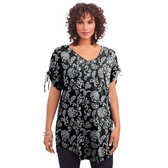 Roaman's Women's Plus Size Ruched Sleeve Ultra Femme Tunic