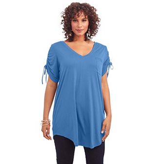 Roaman's Women's Plus Size Ruched Sleeve Ultra Femme Tunic