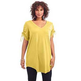 Roaman's Women's Plus Size Ruched Sleeve Ultra Femme Tunic