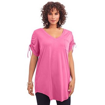 Roaman's Women's Plus Size Ruched Sleeve Ultra Femme Tunic