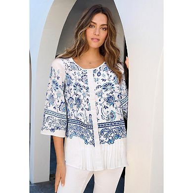 Roaman's Women's Plus Size Monique Printed Big Shirt