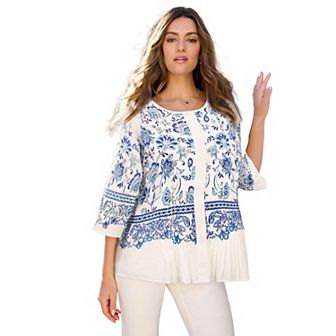 Roaman's Women's Plus Size Monique Printed Big Shirt