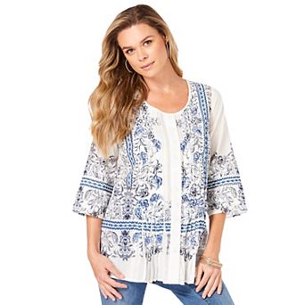 Roaman's Women's Plus Size Monique Printed Big Shirt