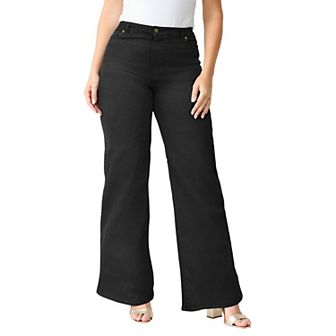 Roaman's Women's Plus Size Petite Plus Size Classic Stretch Wide Leg Jean