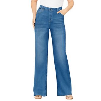 Roaman's Women's Plus Size Petite Plus Size Classic Stretch Wide Leg Jean
