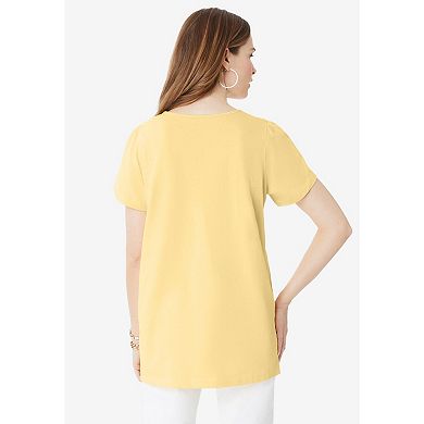 Roaman's Women's Plus Size Shirred Tee