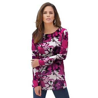 Roaman's Women's Plus Size Cotton Ultimate Long Sleeve Crewneck Tee