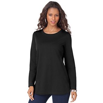 Roaman's Women's Plus Size Cotton Ultimate Long Sleeve Crewneck Tee