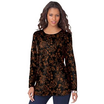 Roaman's Women's Plus Size Plus Size Cotton Ultimate Long Sleeve Crewneck Tee
