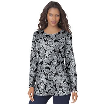 Roaman's Women's Plus Size Plus Size Cotton Ultimate Long Sleeve Crewneck Tee