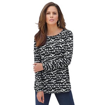 Roaman's Women's Plus Size Cotton Ultimate Long Sleeve Crewneck Tee
