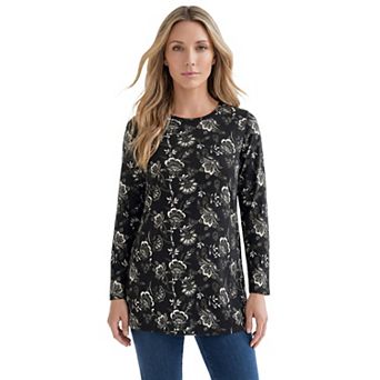 Roaman's Women's Plus Size Ultimate Cotton Crewneck Long Sleeve Tee