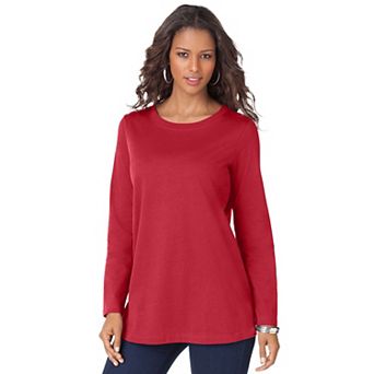 Roaman's Women's Plus Size Plus Size Cotton Ultimate Long Sleeve Crewneck Tee