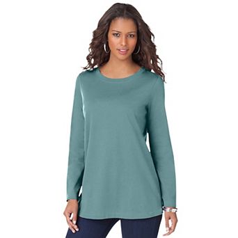 Roaman's Women's Plus Size Plus Size Cotton Ultimate Long Sleeve Crewneck Tee