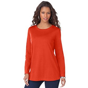 Roaman's Women's Plus Size Plus Size Cotton Ultimate Long Sleeve Crewneck Tee