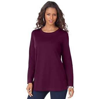 Roaman's Women's Plus Size Plus Size Cotton Ultimate Long Sleeve Crewneck Tee
